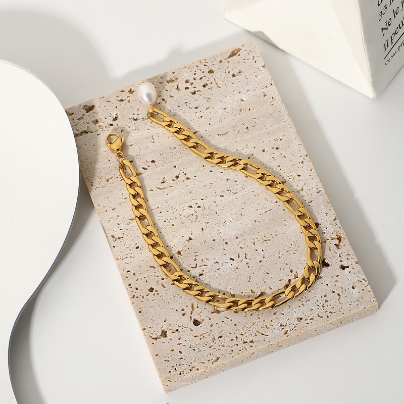 Bijuterii pentru picioare, din oțel inoxidabil, placat cu aur de 18K, Figaro, pentru femei, elegante, cu perle de apă dulce