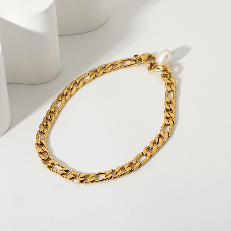 Bijuterii pentru picioare, din oțel inoxidabil, placat cu aur de 18K, Figaro, pentru femei, elegante, cu perle de apă dulce