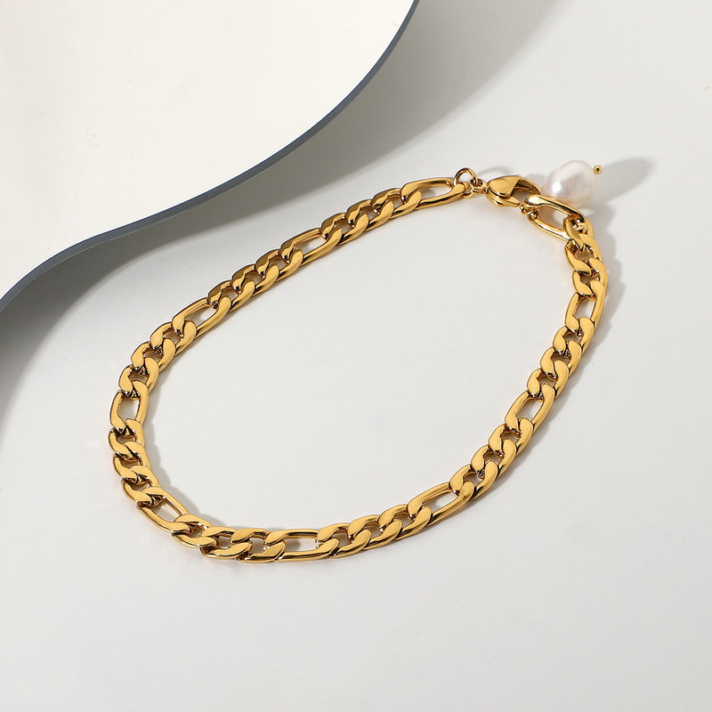 Bijuterii pentru picioare, din oțel inoxidabil, placat cu aur de 18K, Figaro, pentru femei, elegante, cu perle de apă dulce