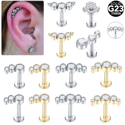 1PC G23 Titanium 16G CZ Gem Labret Lip Bar Inele Cristal Floare Ureche Cartilaj Tragus Helix Lobe Cercei Piercing Screw Fit Top