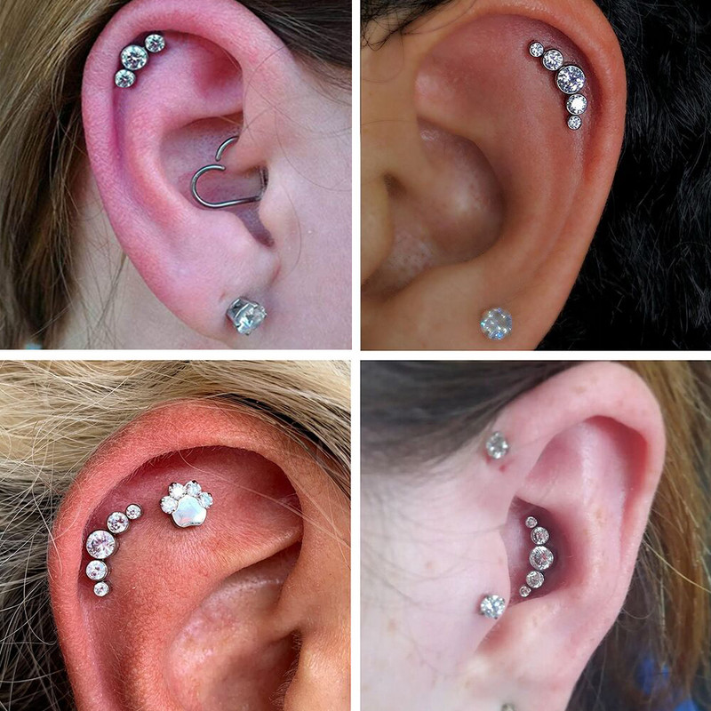 1PC G23 Titanium 16G CZ Gem Labret Lip Bar Inele Cristal Floare Ureche Cartilaj Tragus Helix Lobe Cercei Piercing Screw Fit Top