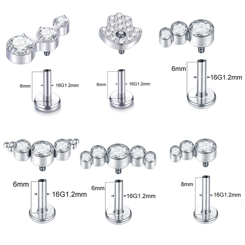 1PC G23 Titanium 16G CZ Gem Labret Lip Bar Inele Cristal Floare Ureche Cartilaj Tragus Helix Lobe Cercei Piercing Screw Fit Top