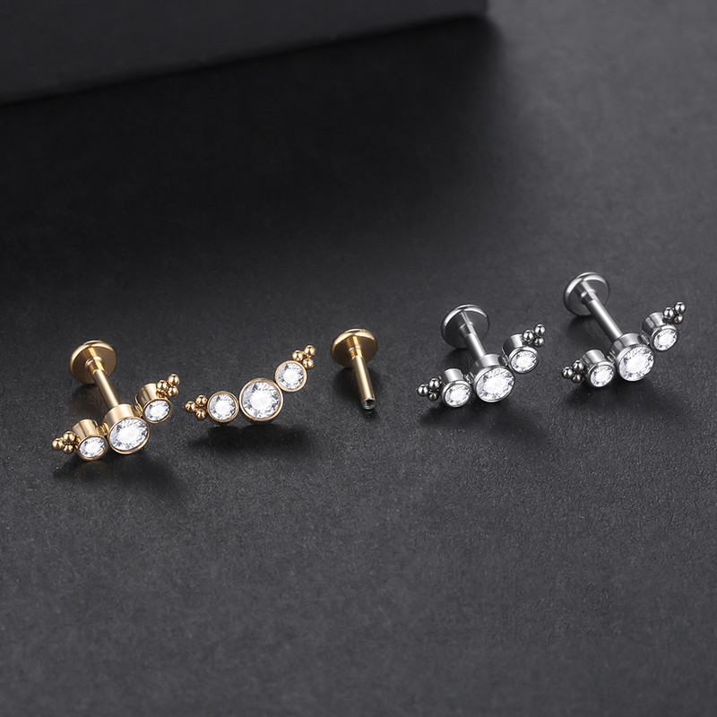 1PC G23 Titanium 16G CZ Gem Labret Lip Bar Inele Cristal Floare Ureche Cartilaj Tragus Helix Lobe Cercei Piercing Screw Fit Top