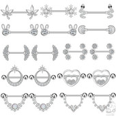 2 buc. șarpe iepure inimă piercing mamelon femei inele mamelon capac barbell scut sân cristal oțel 14G piercing corp bijuterii