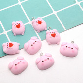 Amestecați 10 buc/pachet Cute Hug Love Pink Porc Breloc din rășină Artizanat cu animale cu spate plat Cabochon Broșă Cercei Împodobire Bijuterii Faceți