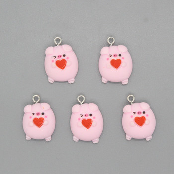 Mix 10 τμχ/συσκευασία Cute Hug Love Pink Pig Resin Charms DIY Crafts Animal Flatback Cabochon Σκουλαρίκι Καρφίτσα Διακοσμητικό Κοσμήματα Μάρκα