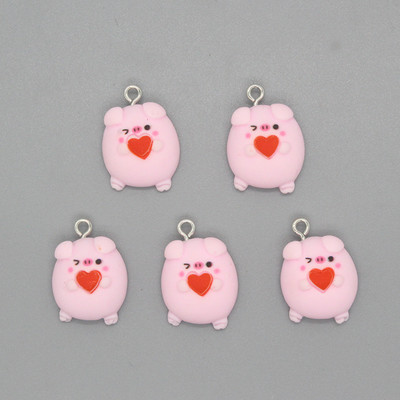 Amestecați 10 buc/pachet Cute Hug Love Pink Porc Breloc din rășină Artizanat cu animale cu spate plat Cabochon Broșă Cercei Împodobire Bijuterii Faceți
