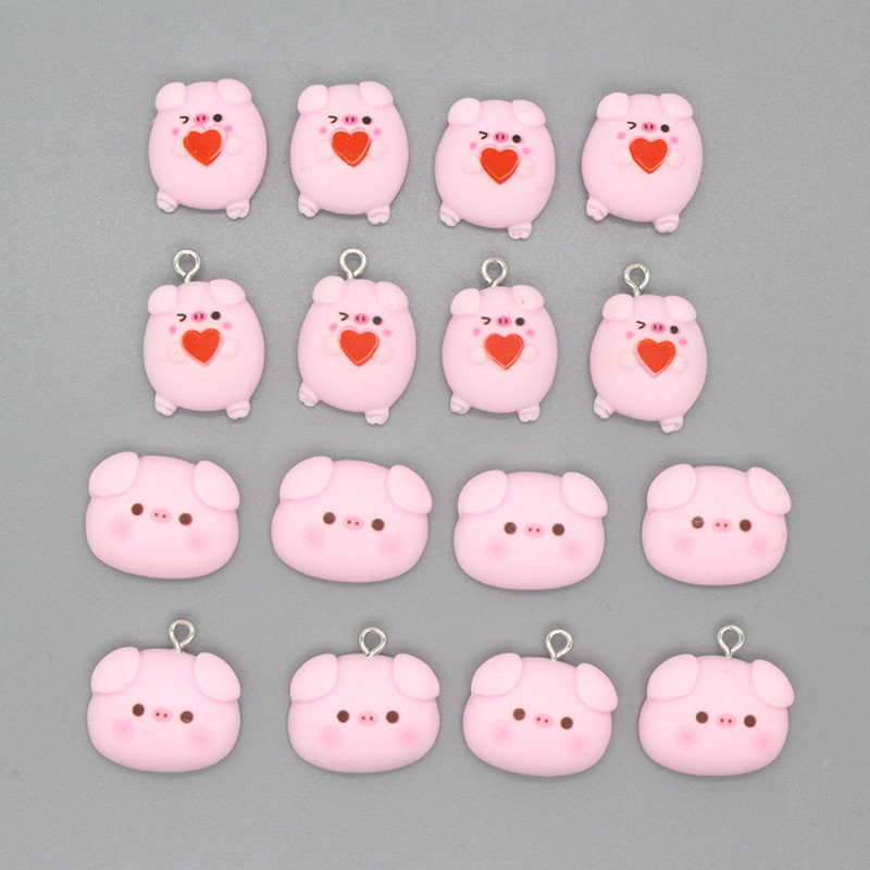 Amestecați 10 buc/pachet Cute Hug Love Pink Porc Breloc din rășină Artizanat cu animale cu spate plat Cabochon Broșă Cercei Împodobire Bijuterii Faceți