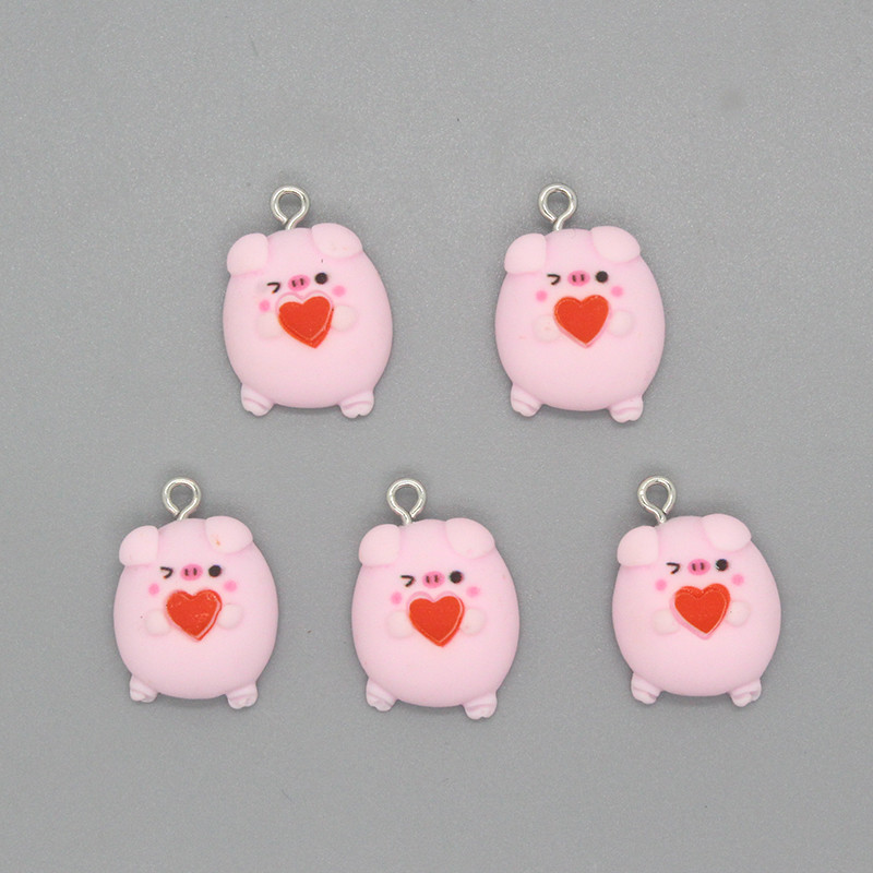 Amestecați 10 buc/pachet Cute Hug Love Pink Porc Breloc din rășină Artizanat cu animale cu spate plat Cabochon Broșă Cercei Împodobire Bijuterii Faceți