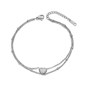 Lokaer New Bohemia Double Layers Love Heart Charm Anklet за жени Модна верига от неръждаема стомана Летни бижута за крака A20013