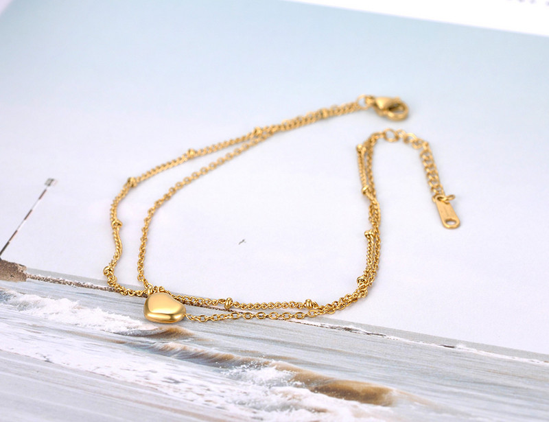 Lokaer naujas Bohemia dviejų sluoksnių Love Heart Charm kulkšnis moterims Madinga nerūdijančio plieno grandinėlė vasaros pėdų papuošalai A20013