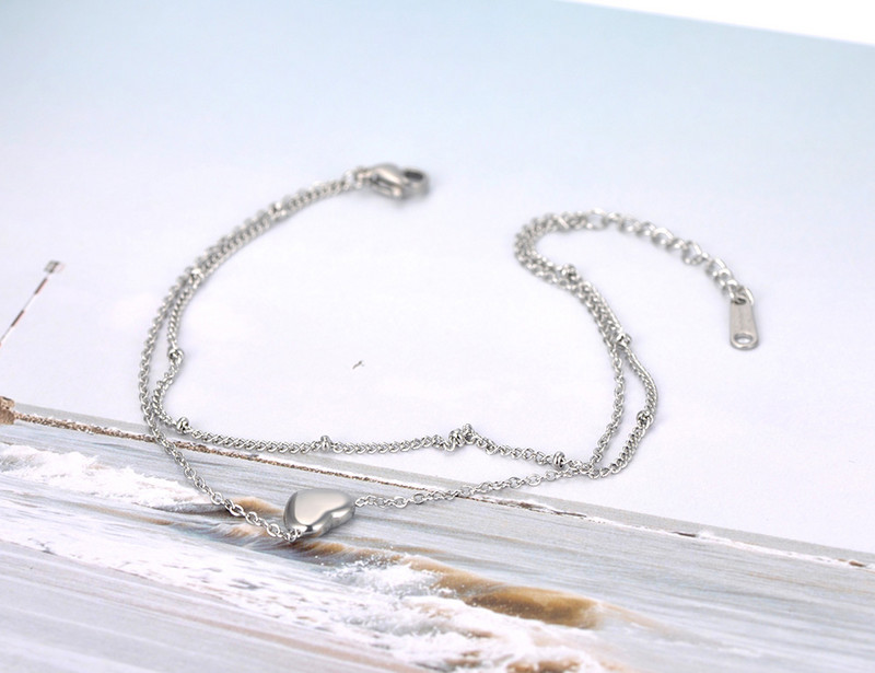 Lokaer naujas Bohemia dviejų sluoksnių Love Heart Charm kulkšnis moterims Madinga nerūdijančio plieno grandinėlė vasaros pėdų papuošalai A20013