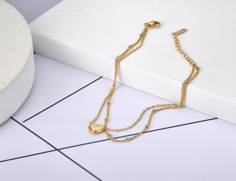 Lokaer naujas Bohemia dviejų sluoksnių Love Heart Charm kulkšnis moterims Madinga nerūdijančio plieno grandinėlė vasaros pėdų papuošalai A20013