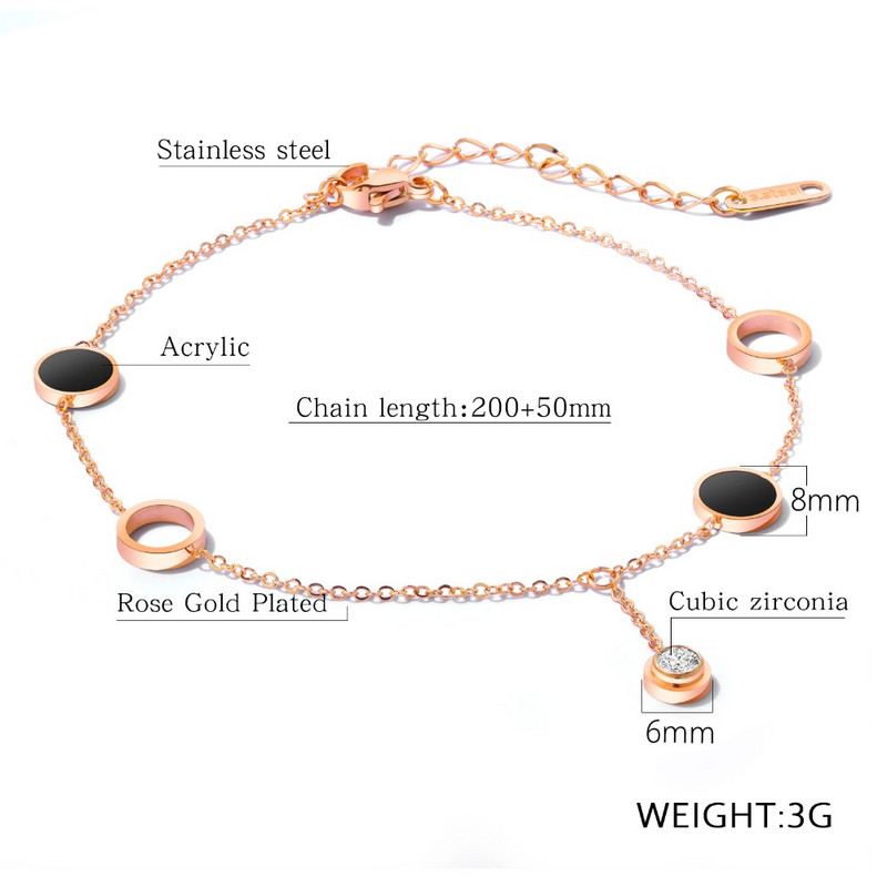 Lokaer nerūdijančio plieno rožinė auksu padengta karoliukais grandinėlė, apvali, žavinga kojų kulkšnys moterims, kulkšnies apyrankė, moteriška pėdų papuošalai A19005