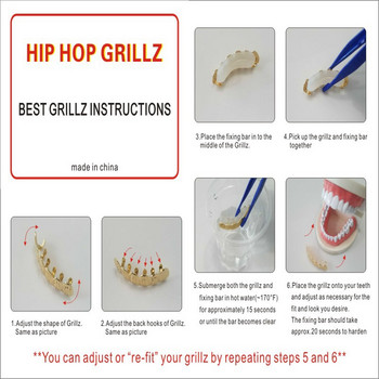 Hip Hop Gold Teeth Grillz Hollow Open Διπλά Ασημί Χρώμα Καπέλα δοντιών Ψεύτικες ψησταριές για Teeth Rapper Jewelry Cosplay Party