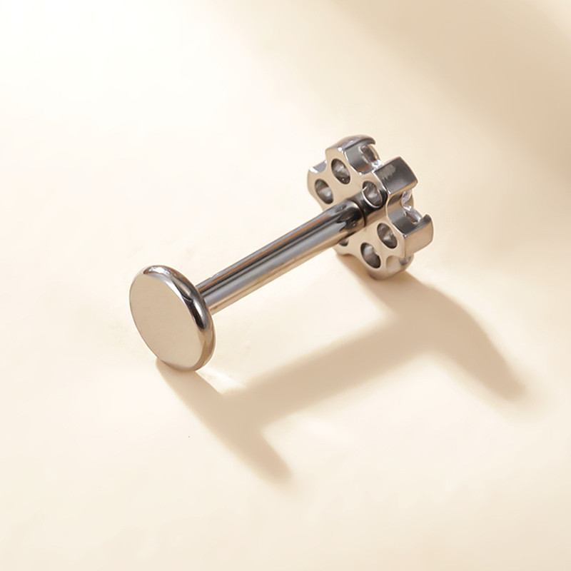 G23 Ttianium Labret Lip Stud žiedlapių formos cirkonio akmuo Labret lūpų žiedas Ausies kremzlė Tragus auskaras Helix kūno auskarų vėrimas papuošalai