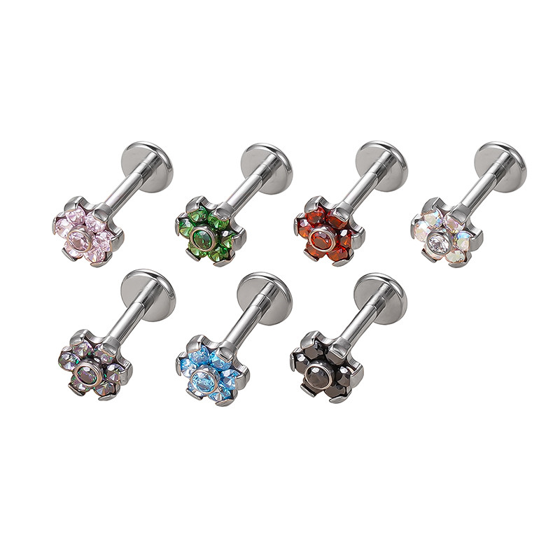 G23 Ttianium Labret Lip Stud žiedlapių formos cirkonio akmuo Labret lūpų žiedas Ausies kremzlė Tragus auskaras Helix kūno auskarų vėrimas papuošalai