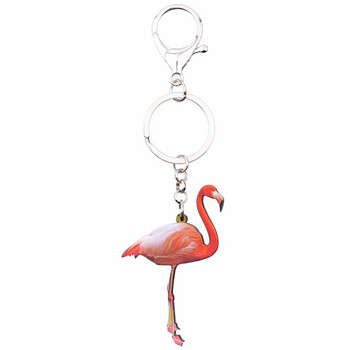 Bonsny ακρυλικό σχέδιο Flamingo μπρελόκ με μπρελόκ Δαχτυλίδια Μόδα Ζωικά κοσμήματα για γυναίκες κορίτσια Δώρο Τσάντα αυτοκινήτου Κρεμαστό Γούρια