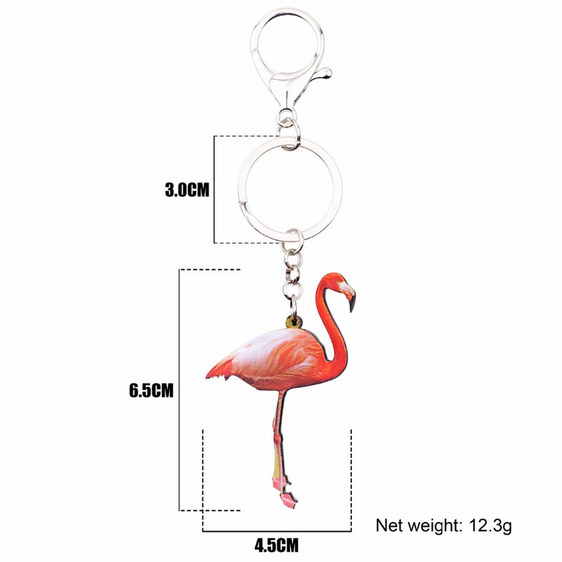 Bonsny akrilo raštas Flamingo raktų pakabukas raktų pakabukai žiedai madingi gyvūnų papuošalai moterims mergaitėms dovanos rankinė automobilio pakabučiai