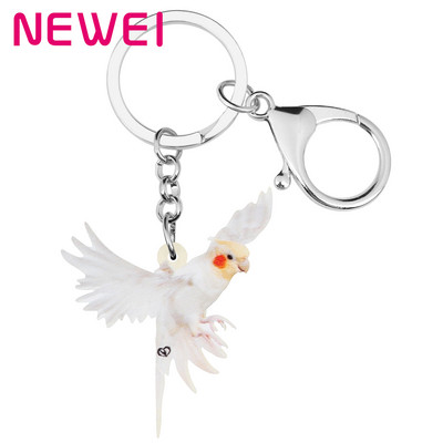 Newei Acrylic White Parrot Cockatiel Μπρελόκ Big Bird Animal Keyring Κοσμήματα για γυναίκες κορίτσια Δώρα πάρτι Τσάντα Αξεσουάρ αυτοκινήτου