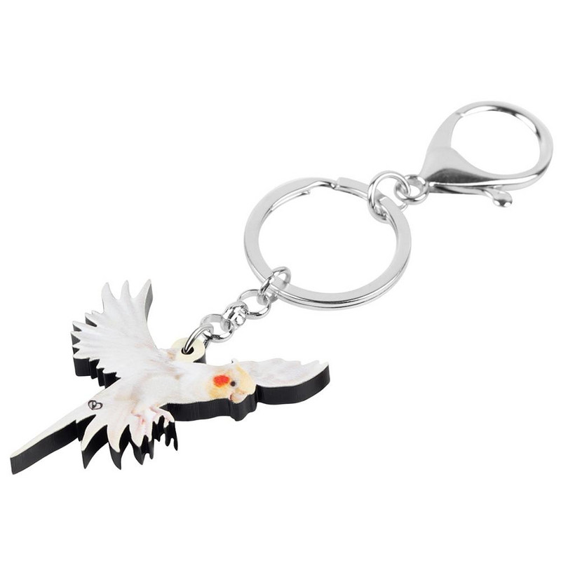 Newei Akrilo baltos papūgos kokteliai raktų pakabukai Big Bird Animal Keyring Papuošalai Moterims Merginoms Vakarėlis Dovanos Krepšys Automobilių Priedai