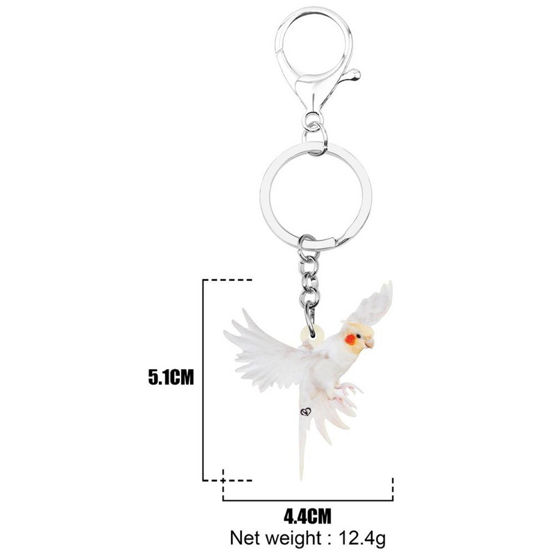 Newei Akrilo baltos papūgos kokteliai raktų pakabukai Big Bird Animal Keyring Papuošalai Moterims Merginoms Vakarėlis Dovanos Krepšys Automobilių Priedai