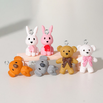 Sumaišyti 10 vnt/pak. 3D Koala Bear Rabbit Resin Charms DIY Kawaii Animal Auskarai Raktų pakabukai Pakabukai Mieli papuošalai Aksesuarai W85