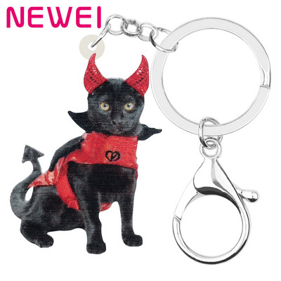 Newei акрилни сладка черна котка ключодържатели дълго коте животно ключодържател бижута за жени деца новост подарък чанта за рожден ден аксесоари