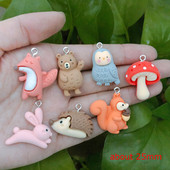 10db Kawaii gomba medvebagoly állati bűbáj gyanta lapos hátú aranyos róka sündisznó medál fülbevalóhoz barkács ékszerkészítéshez
