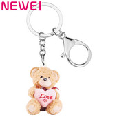 NEWEI Breloc de păpușă de urs de pluș cu inimă roz acrilic Breloc mare Bijuterii cu animale pentru femei, copii, prieteni, petrecere, cadou, accesorii pentru pungi