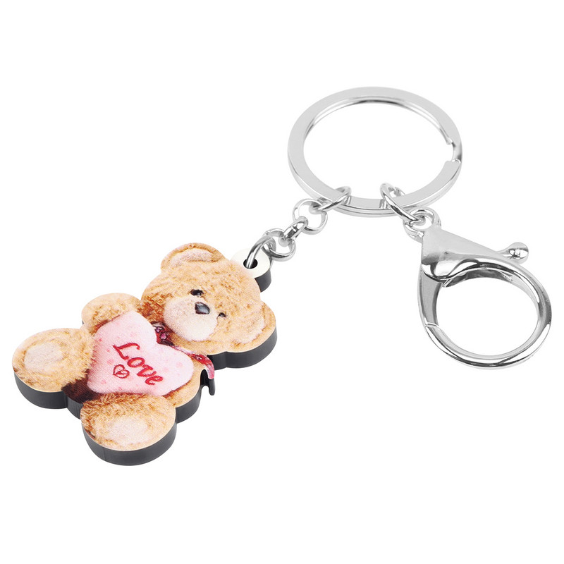 NEWEI Breloc de păpușă de urs de pluș cu inimă roz acrilic Breloc mare Bijuterii cu animale pentru femei, copii, prieteni, petrecere, cadou, accesorii pentru pungi