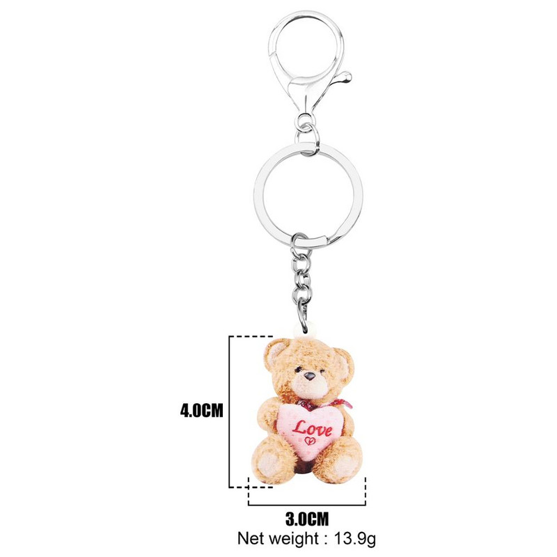 NEWEI Breloc de păpușă de urs de pluș cu inimă roz acrilic Breloc mare Bijuterii cu animale pentru femei, copii, prieteni, petrecere, cadou, accesorii pentru pungi