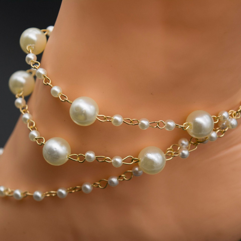 Vară, plajă, sandale desculțe, simulare, bandă pentru picior, inele pentru degetele de la picioare, gleznă, pentru femei, picior, perle de apă dulce, bijuterii, cadouri