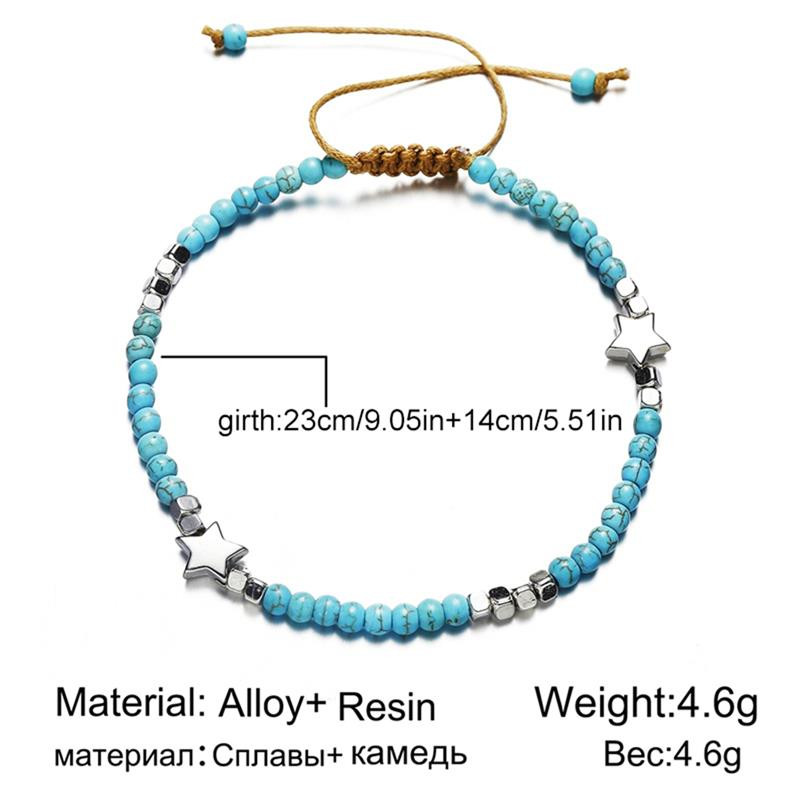 2021 m. Bohemijos mados stiliaus ryžių karoliukais puošti pėdų aksesuarai, madingi penkiakampiai karoliukais papuošti pėdų aksesuarai paplūdimio moteriška kulkšnis