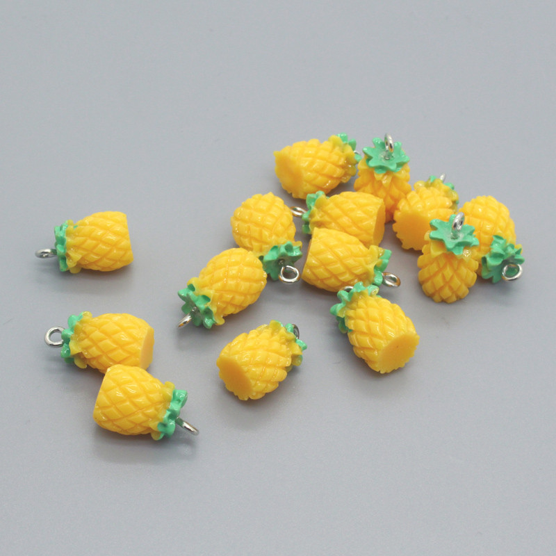 10 vnt Kawaii Mini vaisių ananasų auskarai dervos pakabukai "pasidaryk pats" amatų maisto pakabukai karoliui raktų pakabukai papuošalai pagaminti priedai