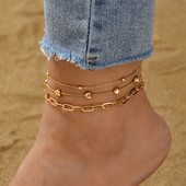 Kūrybingas metalo paauksuotas širdies grandinėlės kulkšnių rinkinys moterims Naujas madingos grandinėlės kulkšnių apyrankės ant kojų papuošalai, 3 vnt.