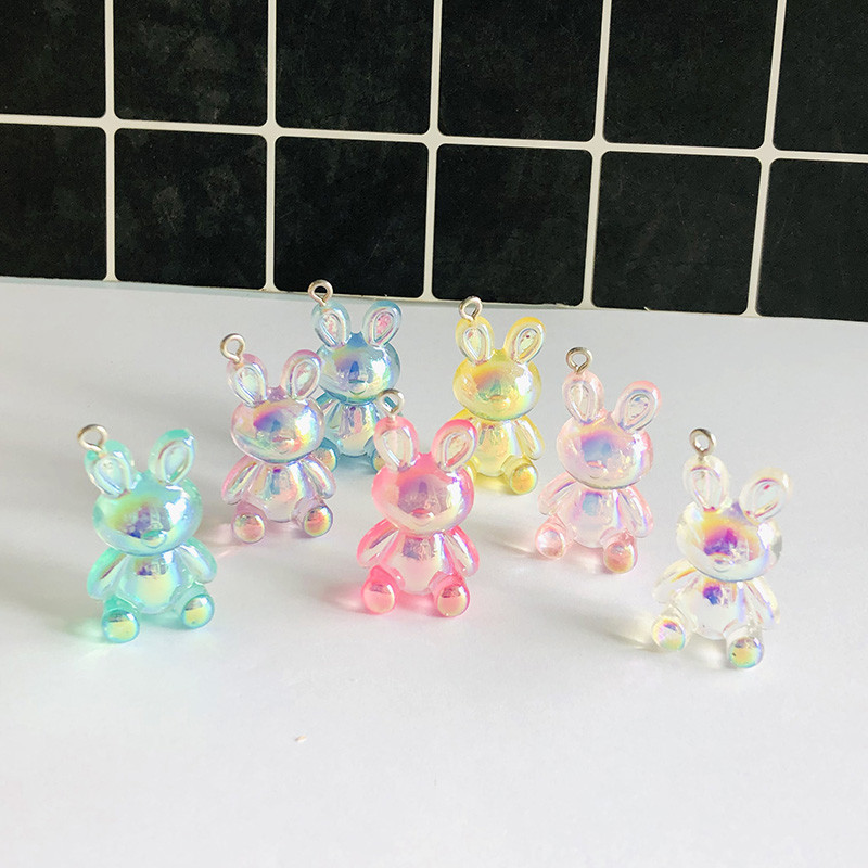 10 buc AB colorat drăguț iepuraș iepure rășină brelocuri Kawaii Flatback Animal pandantiv pentru cercei breloc DIY bijuterii descoperiri