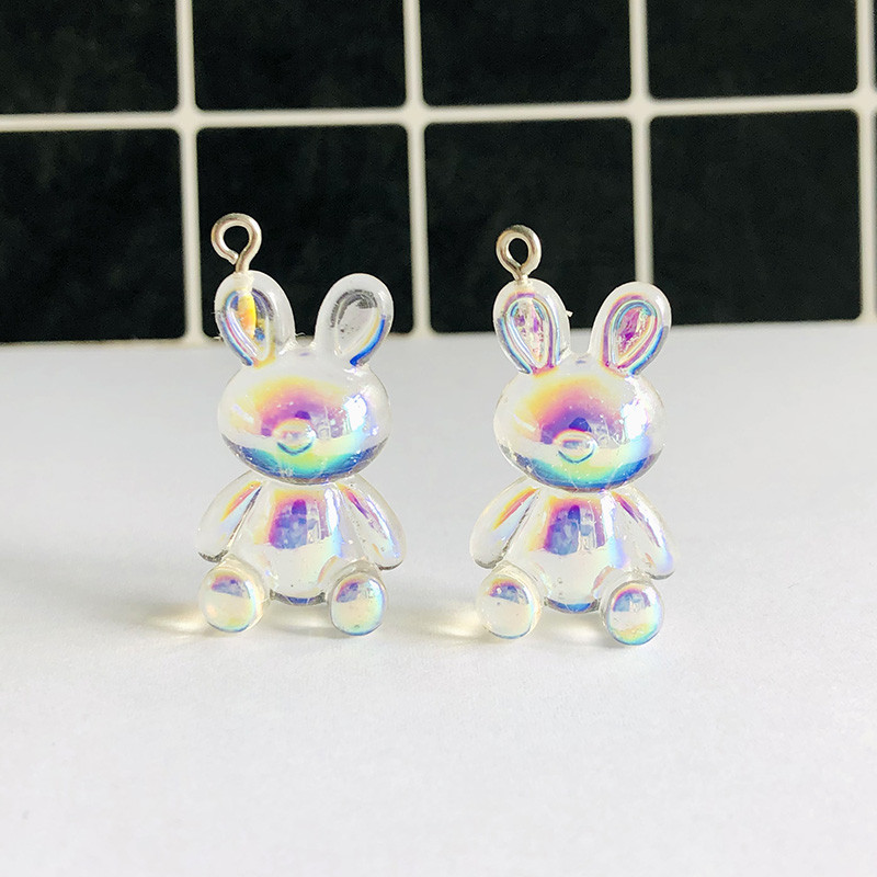 10 buc AB colorat drăguț iepuraș iepure rășină brelocuri Kawaii Flatback Animal pandantiv pentru cercei breloc DIY bijuterii descoperiri