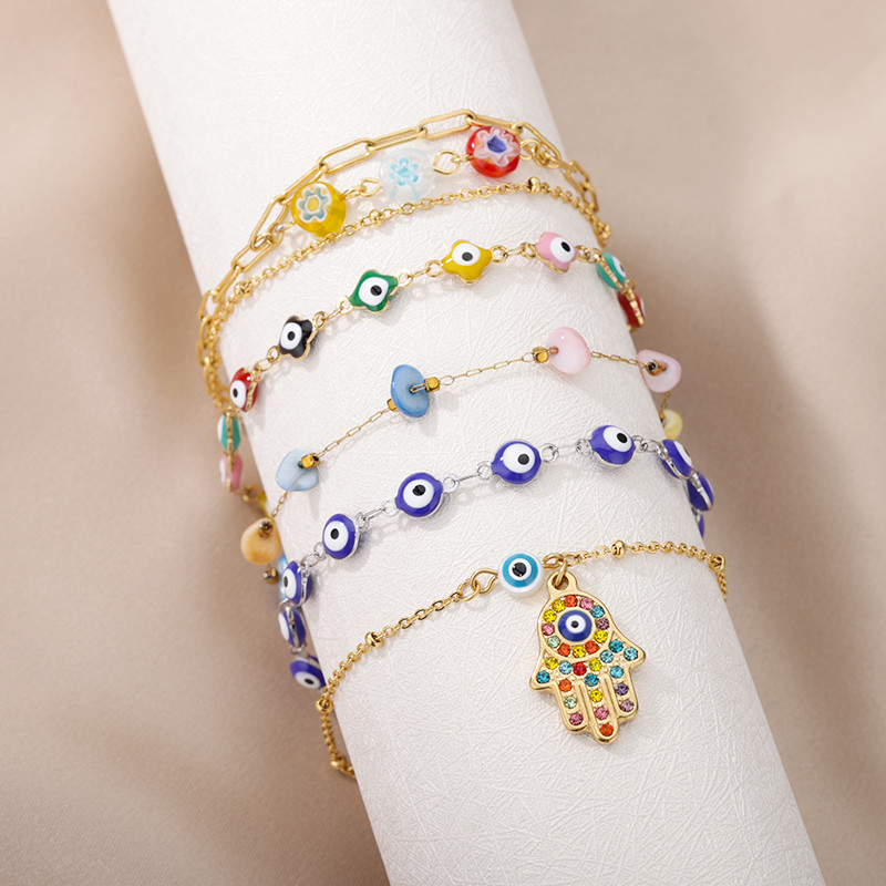 Nerūdijančio plieno Evil Eye kulkšnių apyrankės moteriai emalio apvalios Evil Eye kulkšnys pėdos kojos kulkšnies grandinės papuošalai vasaros paplūdimio dovana