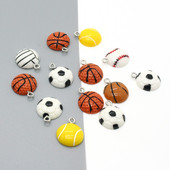 10 buc. Se amestecă sport baschet fotbal rășină brelocuri cu spate plat bricolaj pandantiv pentru brățară cercei brelocuri decorare bijuterii face