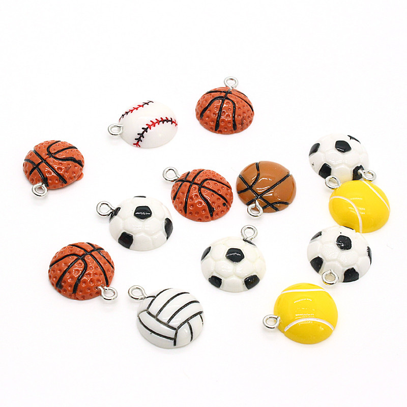 10 buc. Se amestecă sport baschet fotbal rășină brelocuri cu spate plat bricolaj pandantiv pentru brățară cercei brelocuri decorare bijuterii face