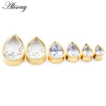 Alisouy 1 τμχ 8-25 χιλιοστά από ανοξείδωτο ατσάλι Ζιργκόν νερό σταγόνας αυτιών βύσματα Expander φορεία μετρητές Σκουλαρίκια Piercing Body Jewelry