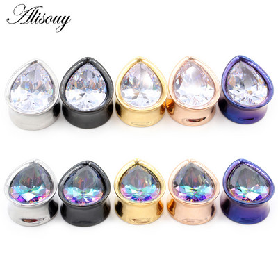 Alisouy 1gb 8-25mm nerūsējošā tērauda cirkons ūdens piliens ausu tuneļi aizbāžņi paplašinātāji nestuves mērinstrumenti auskari pīrsings ķermeņa rotaslietas