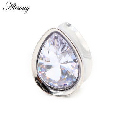 Alisouy 1vnt 8-25mm nerūdijančio plieno cirkonio vandens lašas ausų tuneliai kištukai plėstuvai neštuvai matuokliai auskarai auskarai kūno papuošalai