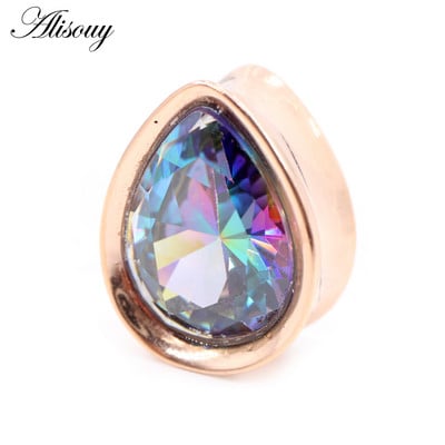 Alisouy 1vnt 8-25mm nerūdijančio plieno cirkonio vandens lašas ausų tuneliai kištukai plėstuvai neštuvai matuokliai auskarai auskarai kūno papuošalai