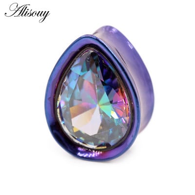 Alisouy 1vnt 8-25mm nerūdijančio plieno cirkonio vandens lašas ausų tuneliai kištukai plėstuvai neštuvai matuokliai auskarai auskarai kūno papuošalai