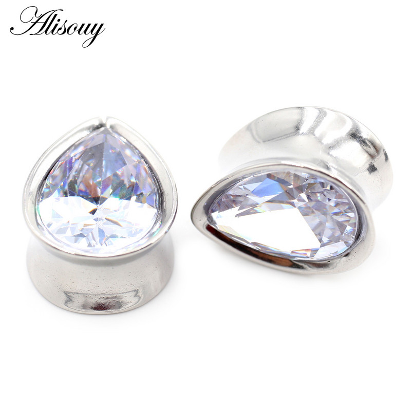 Alisouy 1vnt 8-25mm nerūdijančio plieno cirkonio vandens lašas ausų tuneliai kištukai plėstuvai neštuvai matuokliai auskarai auskarai kūno papuošalai