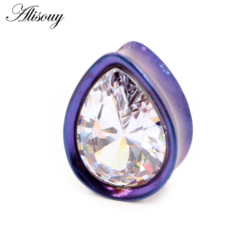 Alisouy 1vnt 8-25mm nerūdijančio plieno cirkonio vandens lašas ausų tuneliai kištukai plėstuvai neštuvai matuokliai auskarai auskarai kūno papuošalai