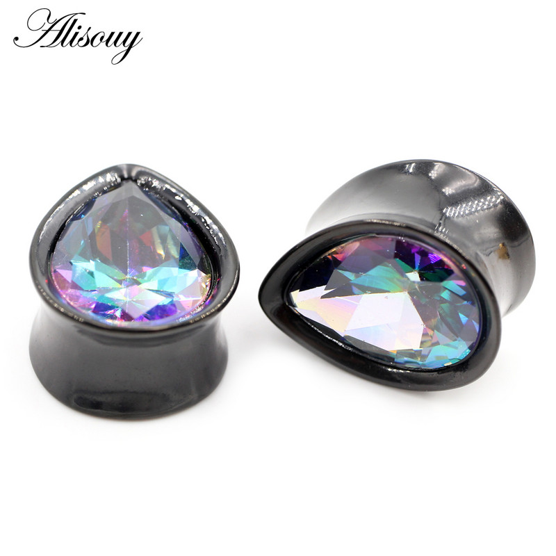 Alisouy 1vnt 8-25mm nerūdijančio plieno cirkonio vandens lašas ausų tuneliai kištukai plėstuvai neštuvai matuokliai auskarai auskarai kūno papuošalai