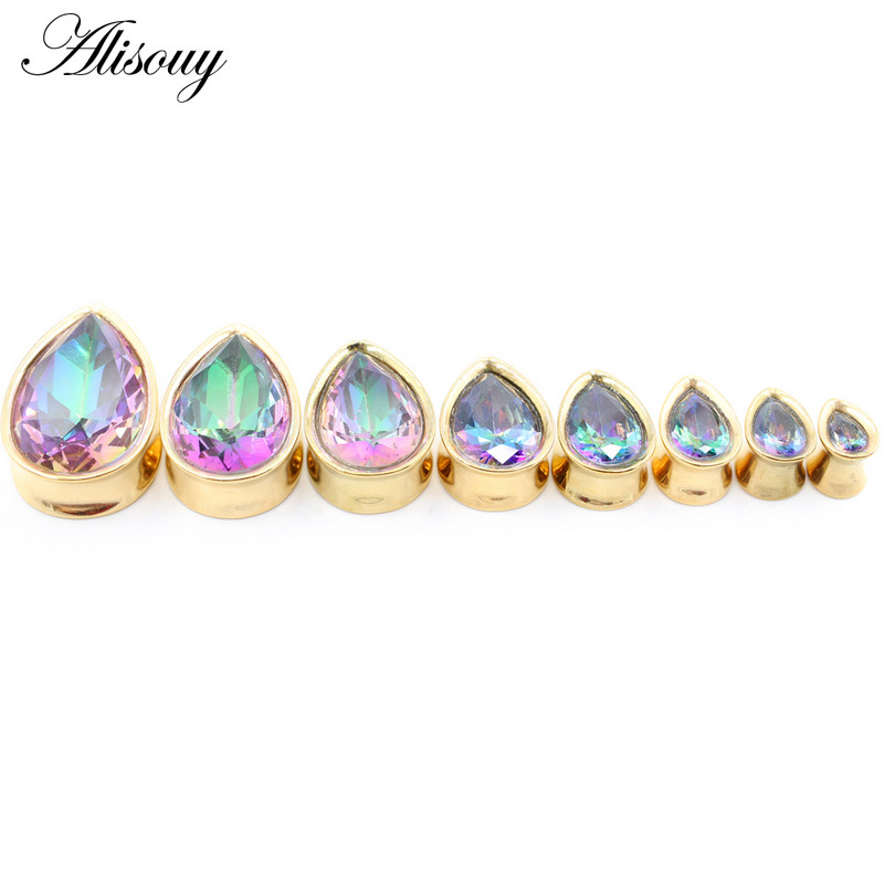 Alisouy 1vnt 8-25mm nerūdijančio plieno cirkonio vandens lašas ausų tuneliai kištukai plėstuvai neštuvai matuokliai auskarai auskarai kūno papuošalai